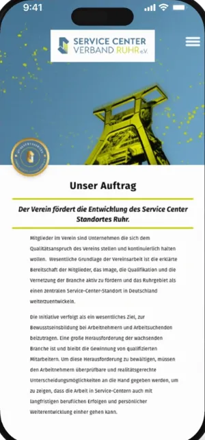Service Center Verband Ruhr e.V. Website, mobile Ansicht